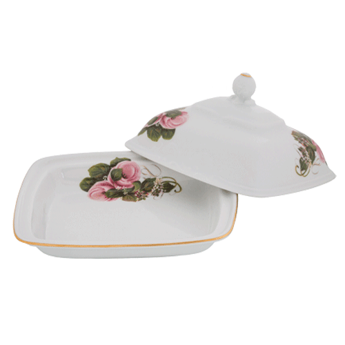 Butter Dish Pink Roses